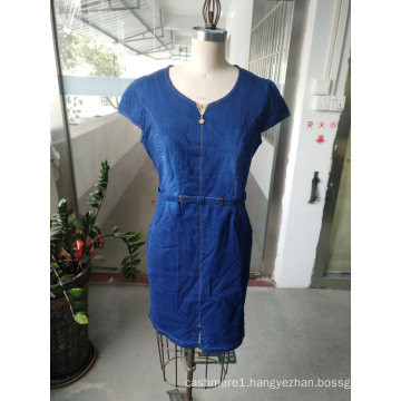 Summer Women Denim Slim Short Sleeve Simple Dress